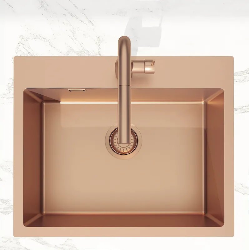 Swiss Aqua Technologies Aurum évier à encastrer en acier inoxydable 304, 55x45x21 cm, Or rose PVD