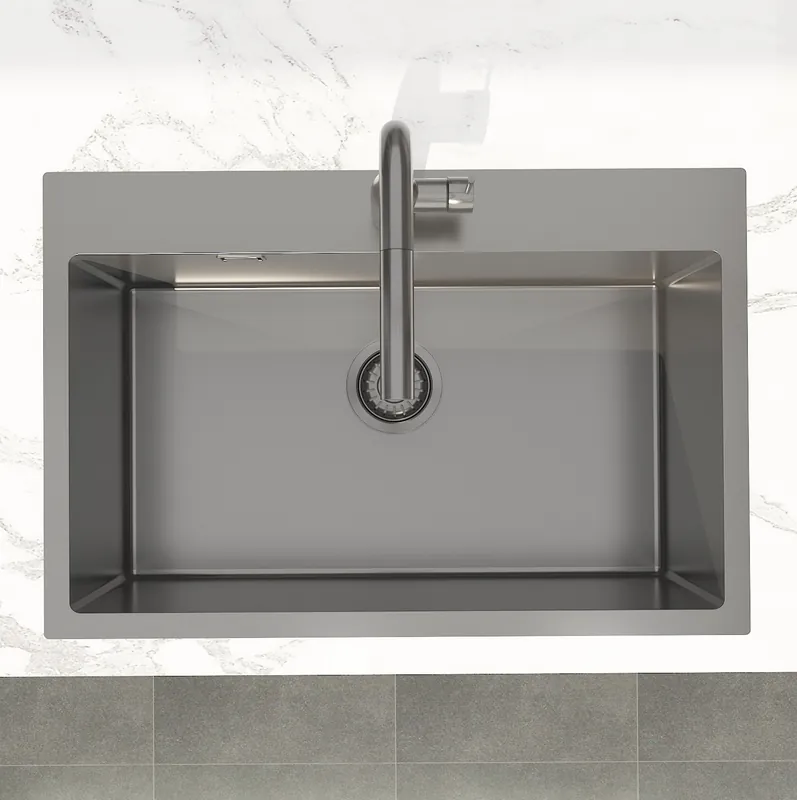 Swiss Aqua Technologies Aurum évier à encastrer en acier inoxydable 304, 68x45x21 cm, Gun Metal brossé PVD