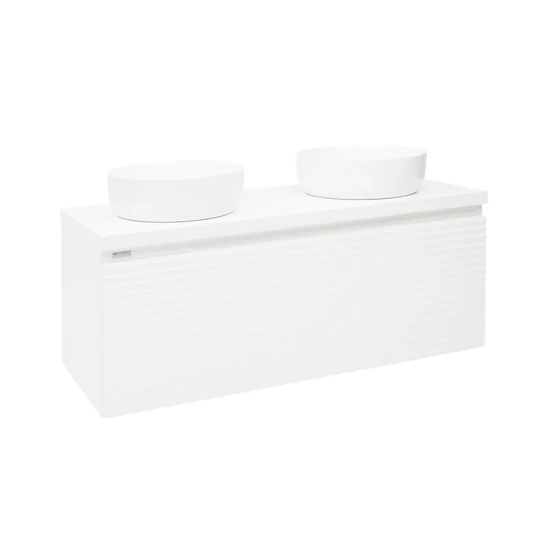 Meuble sous lavabo strié pour salle de bain Naturel Savona 118x43x44,8 cm blanc brillant (SAVONA120BID)
