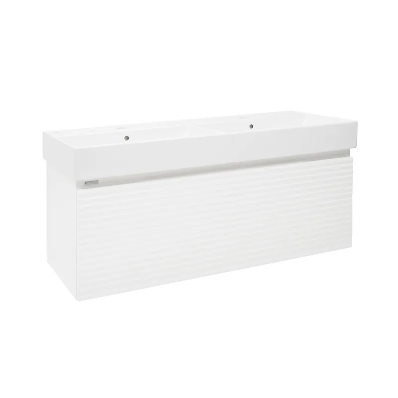 Meuble et lavabo salle de bain strié Naturel Savona 118x43x44,8 cm blanc brillant (SAVONA120BIU2)