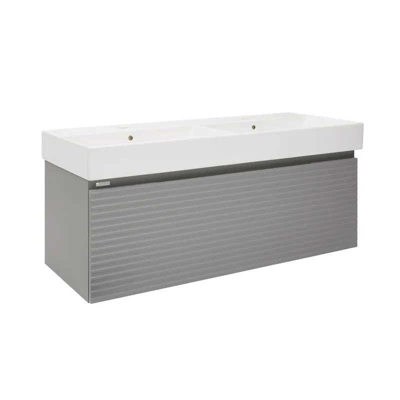 Meuble et vasque salle de bain strié Naturel Savona 118x43x44,8 cm gris mat (SAVONA120GMU2)