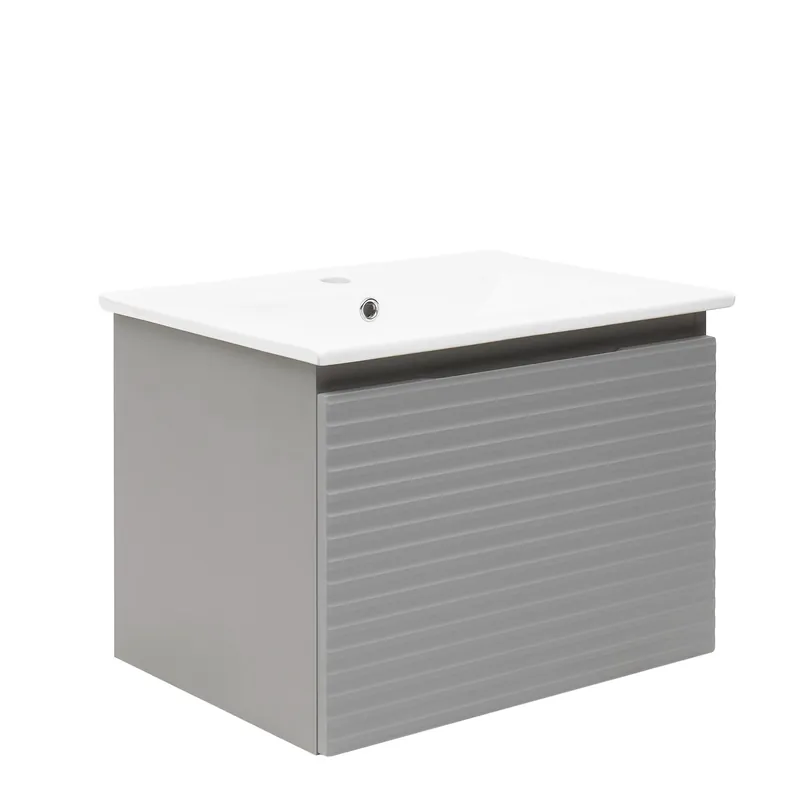 Meuble et vasque de salle de bain strié Naturel Savona 58x43x44,8 cm gris mat (SAVONA60GM)