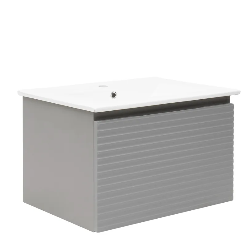 Meuble et vasque de salle de bain strié Naturel Savona 78x43x44,8 cm gris mat (SAVONA80GM)