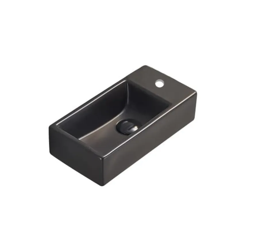 Lave-mains suspendu Brevis Noir 40,5 × 20,5 × 10,5 cm – trou de robinetterie à droite (SATBRE4020SRBKM)