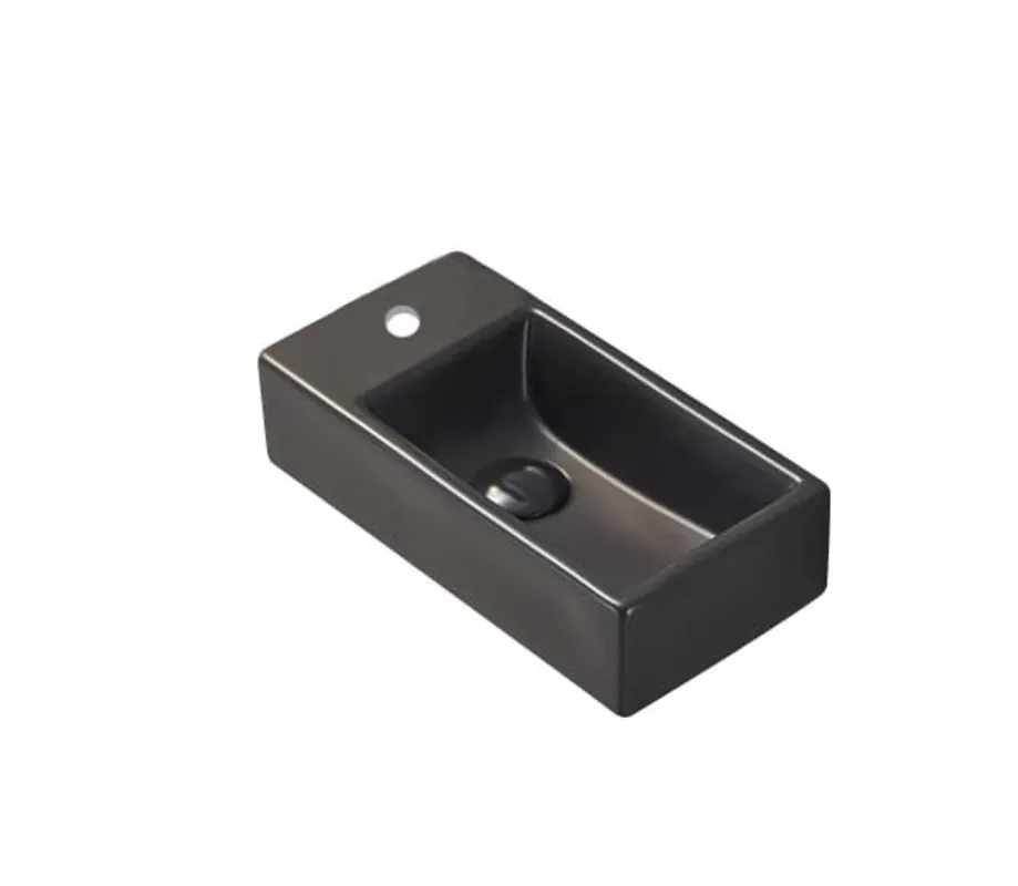 Brevis Lave-mains suspendu avec trou pour robinetterie à gauche, 40,5x20,5x10,5cm, noir (SATBRE4020SLBKM)