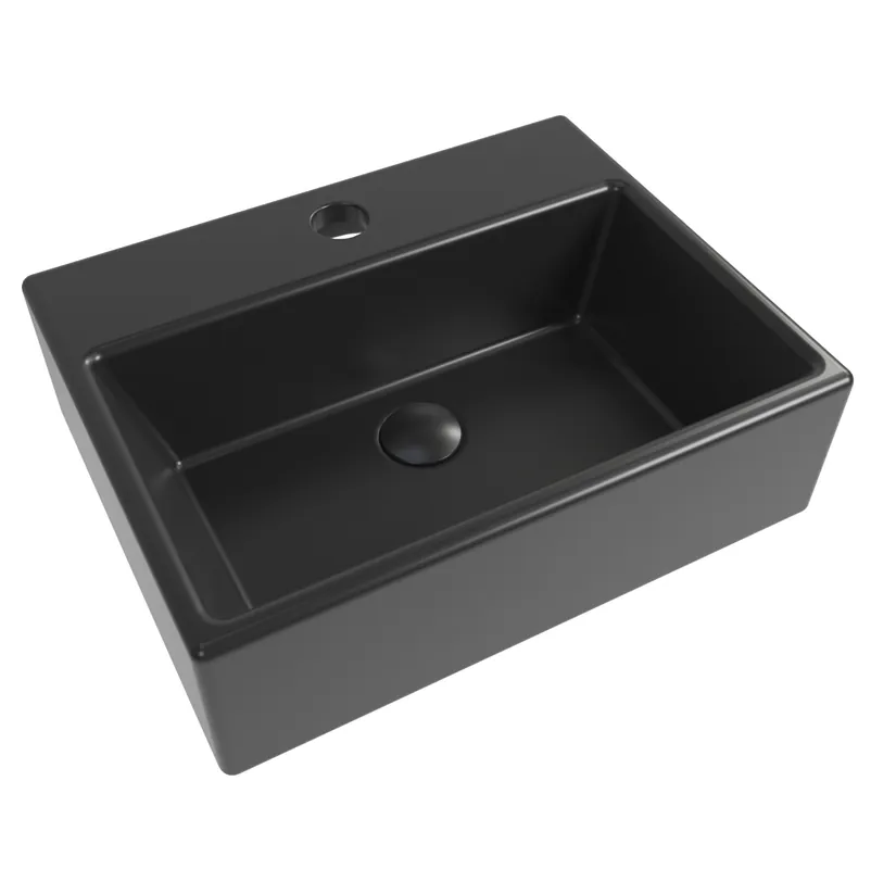 Brevis Lave-mains suspendu avec trou pour robinetterie au milieu, 38,5 x 30,5 x 10,5 cm, noir mat (SATBRE3830SBKM)