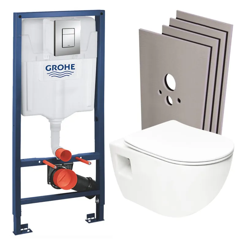 Pack WC Bâti Autoportant Rapid SL + WC sans bride SAT + Abattant SoftClose + Plaque Chrome + Set habillage (Project2-1-sabo)