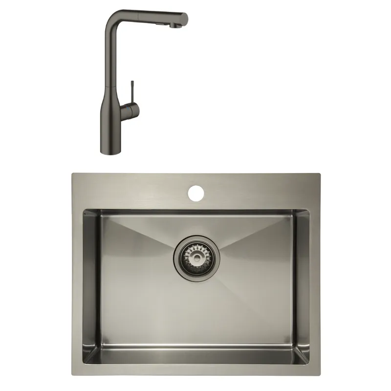 /Grohe-Set Aurum Évier de cuisine encastrable inox 304,55x45x21cm + Essence Mitigeur monocommande Evier,Gun Metal brossé