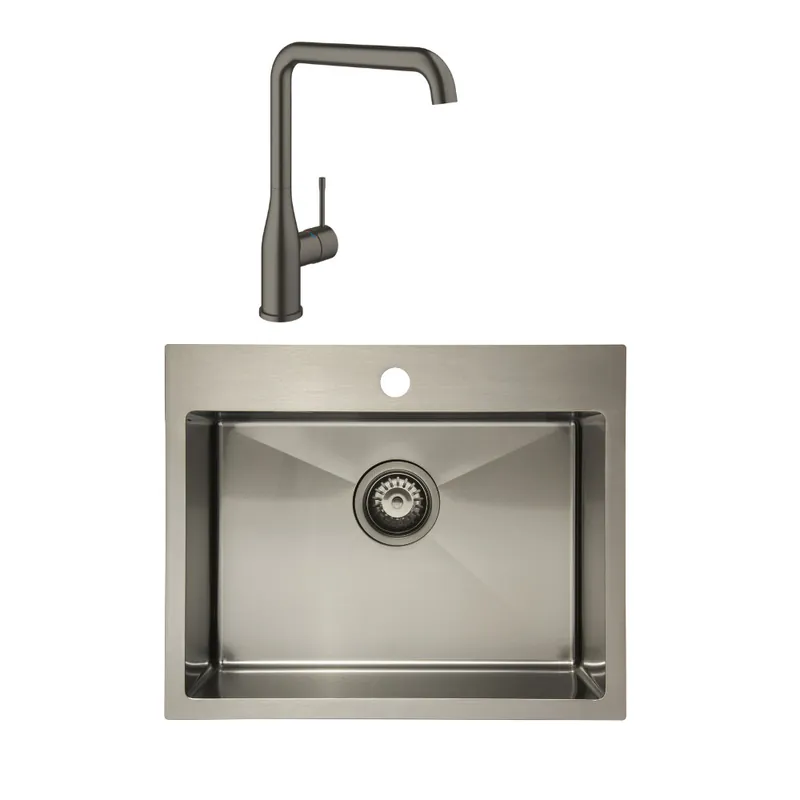 /Grohe-Set Aurum Évier de cuisine encastrable inox 304,55x45x21cm + Essence Mitigeur monocommande Evier,Gun Metal brossé