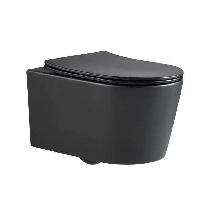 WC suspendu sans bride et fixations invisibles + abattant frein de chute, Noir mat (BLACKSATRIMLESS-SP)