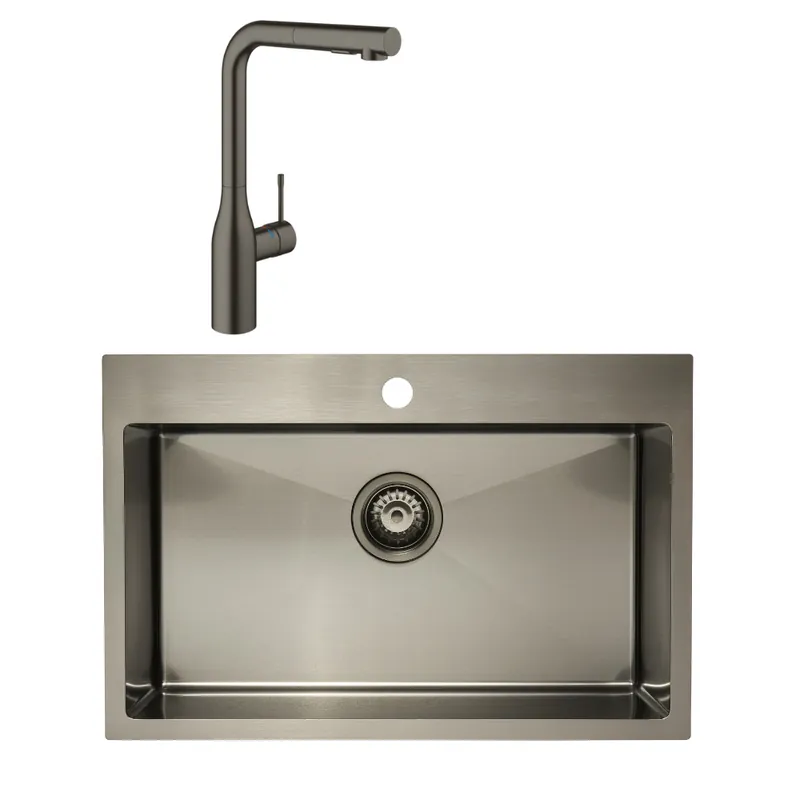 /Grohe - Set Aurum Évier de cuisine encastrable, 68x45x21 cm + Mitigeur monocommande, Gun Metal brossé