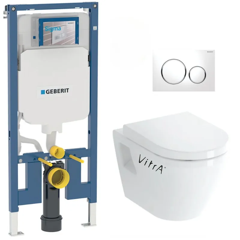 Pack WC Bâti-support UP720 extra-plat + WC Vitra Integra + Abattant en Duroplast + Plaque blanche