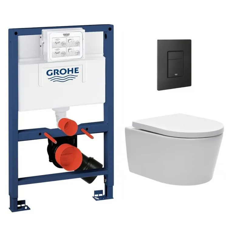Pack WC Rapid SL + Cuvette sans bride SAT, fixations invisibles + Plaque Noir mat (RapidSL082-SATrimless-KF0)