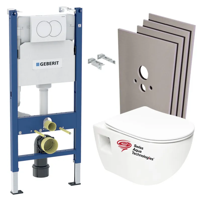 Pack WC Bâti-support Duofix + WC sans bride SAT + Abattant SoftClose + Plaque Blanche + Set habillage