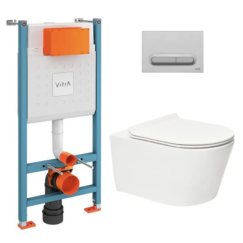 Pack WC Bâti-support V-Fix Core + WC sans bride SAT Brevis + Plaque Chrome mat (V-FixBrevis-5)