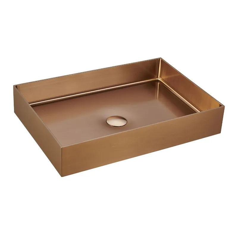 Aurum Vasque à poser en Acier inoxydable 304, 55x38x11cm sans trop-plein + Bonde, Cuivre brossé PVD (SATAUR5538BRG)