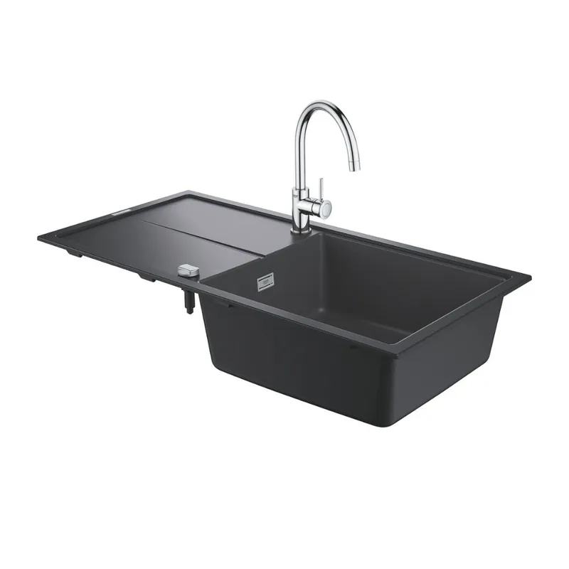 Bau pack évier composite avec vidage + mitigeur cuisine monocommande BauClassic chrome (31885AP0)