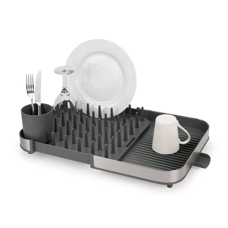 Egouttoir à vaisselle extensible DUO, avec porte-couverts amovible, bec d‘égouttage, acier inoxydable (851680)