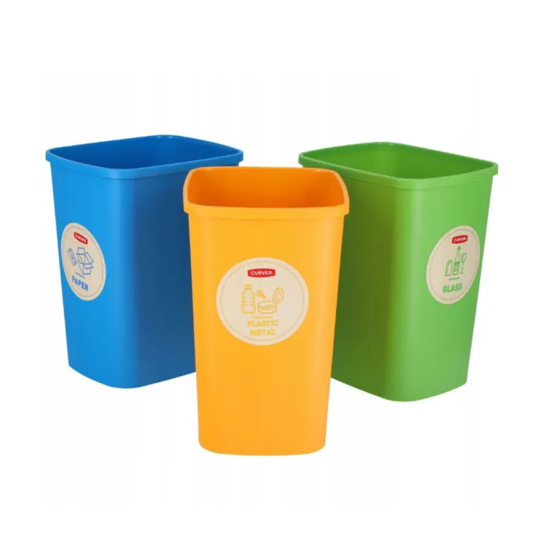 Eco ensemble de 3 poubelles pour tri sélectif, 25L chacune, pour papier verre et plastique, Bleu, Jaune et Vert (249842)