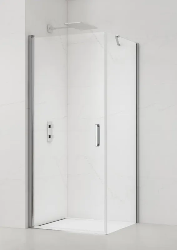 Fusion ensemble porte pivotante /paroi 80x100cm anticalcaire avec profilés chrome brillant (SATFUD80S100)