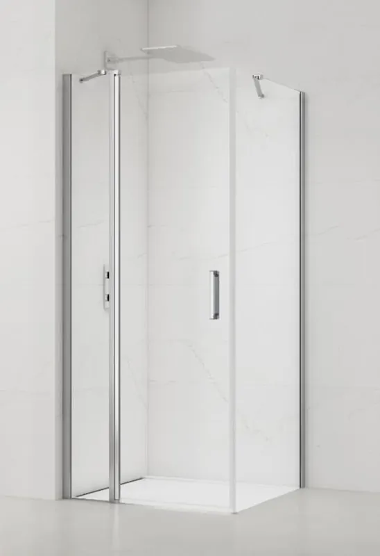 Fusion ensemble porte pivotante /paroi 100x100cm anticalcaire avec profilés chrome brillant (SATFUDP100S100)