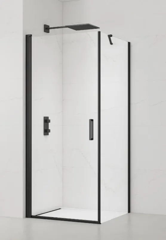 Fusion ensemble porte pivotante /paroi 100x100cm anticalcaire avec profilés noir mat (SATFUD100S100C)