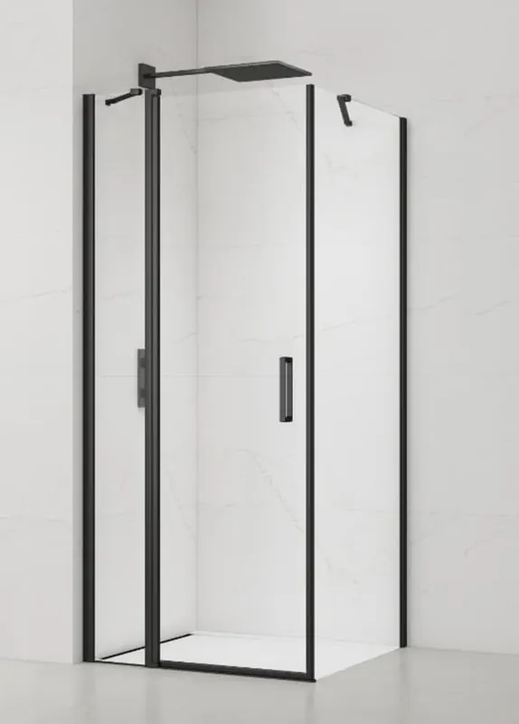 Fusion ensemble porte pivotante /paroi 80x100cm anticalcaire avec profilés noir mat (SATFUDP80S100C)