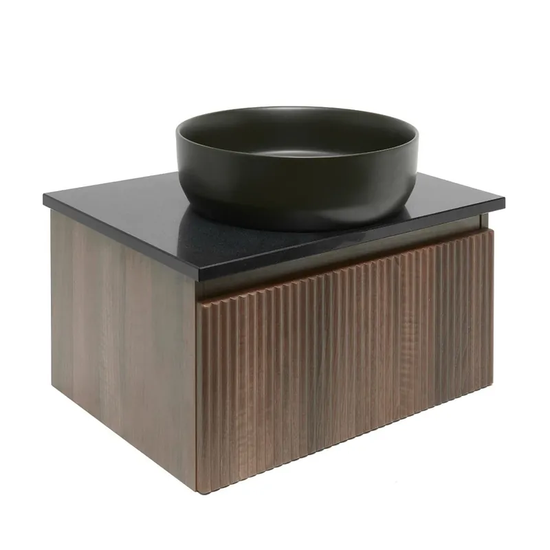 Meuble de salle de bain avec comptoir en granit SAT Evolution 58x30x44,8 cm noyer mat (SATEVO60NAZ)