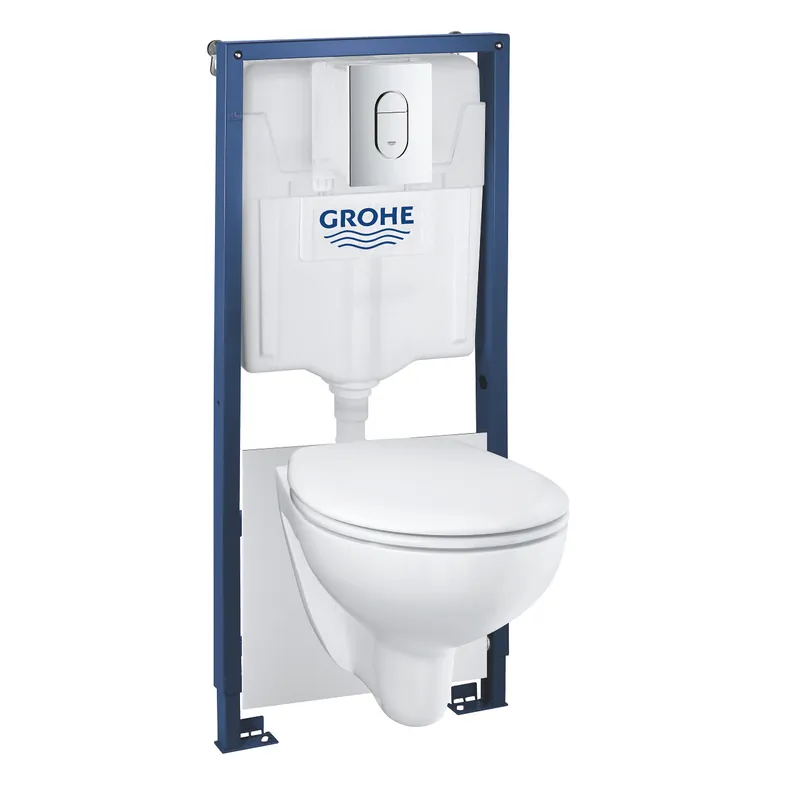 Pack WC Bâti-support Rapid SL + WC sans bride Bau Ceramic + Abattant softclose + Plaque Arena Chrome
