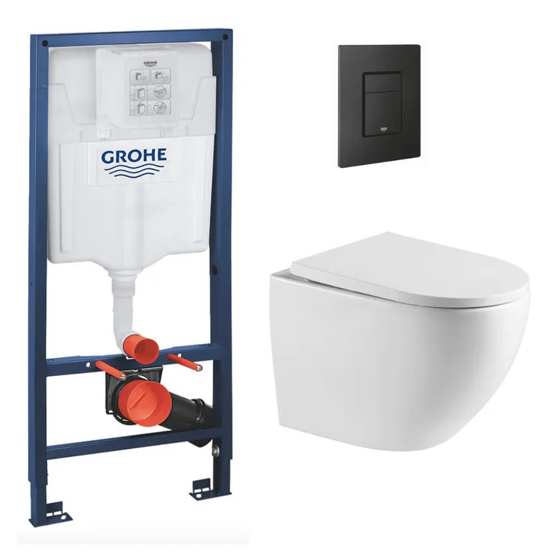Pack WC Rapid SL + WC SAT sans bride Vortex + Abattant softclose + Plaque Noir mat