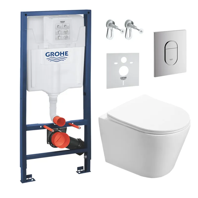 Pack WC Bâti-support + WC SAT Infinitio sans bride fixations invisibles + Plaque + Panneau isolation phonique ArenaInfinitio
