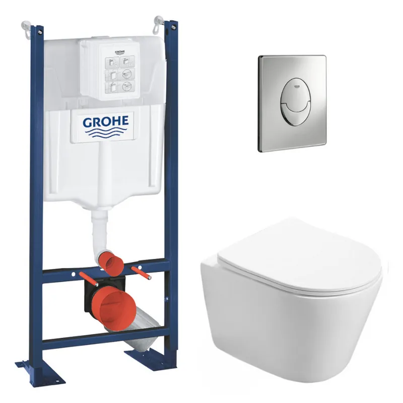 Pack WC Bâti autoportant + WC Swiss Aqua Technologies Infinitio sans bride + Plaque chrome