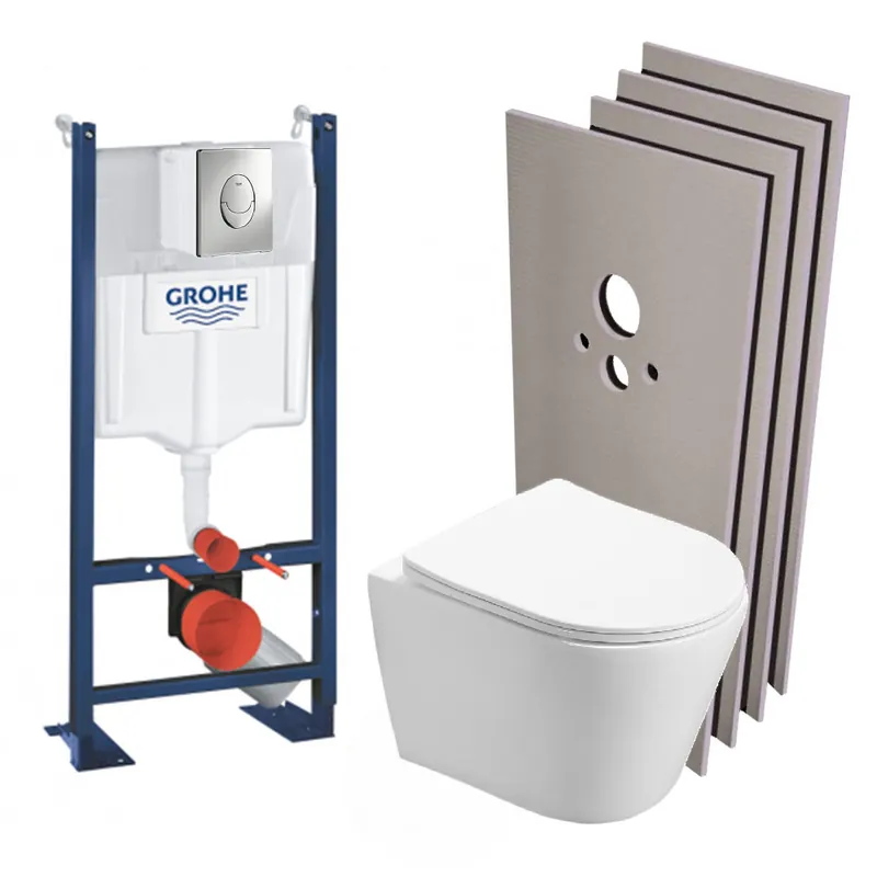 Pack WC Bâti autoportant + WC Swiss Aqua Technologies Infinitio sans bride + Plaque + Set habillage