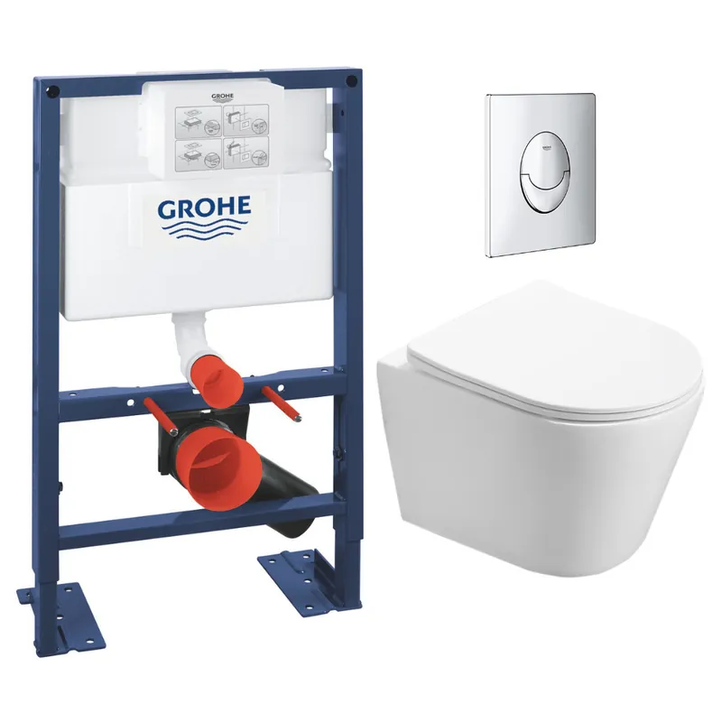 Pack WC Rapid SL 82cm autoportant + WC Swiss Aqua Technologies Infinitio sans bride + Plaque chrome