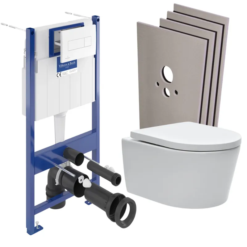 Pack WC bâti-support + WC SAT sans bride + Abattant softclose + Plaque blanche + Set d‘habillage