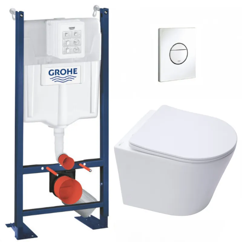 Pack WC Bâti-support autoportant + WC sans bride SAT Infinitio + Abattant softclose + Plaque blanc alpin