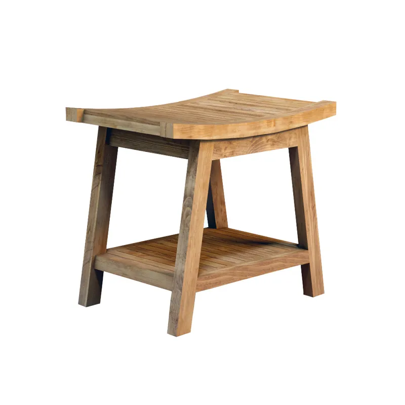 Tabouret de salle de bain en teck massif, 50x45x35 cm, fabrication artisanale (NATIFST50)