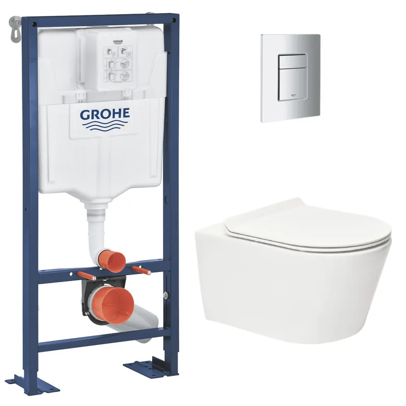 Pack WC Bâti autoportant Solido + WC sans bride SAT Brevis + Abattant ultra-fin softclose + Plaque chrome (AUTOPORTANT-BREVIS-1)