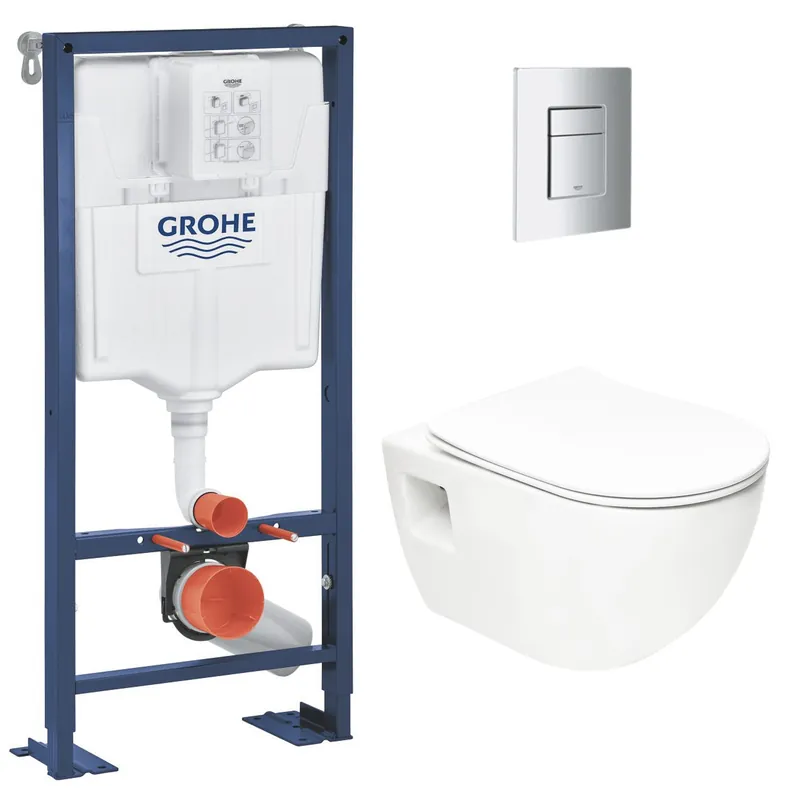 Pack WC Bâti Autoportant Solido + WC sans bride SAT + Abattant SoftClose + Plaque Chrome (AUTOPORTANT-PROJECT-1)
