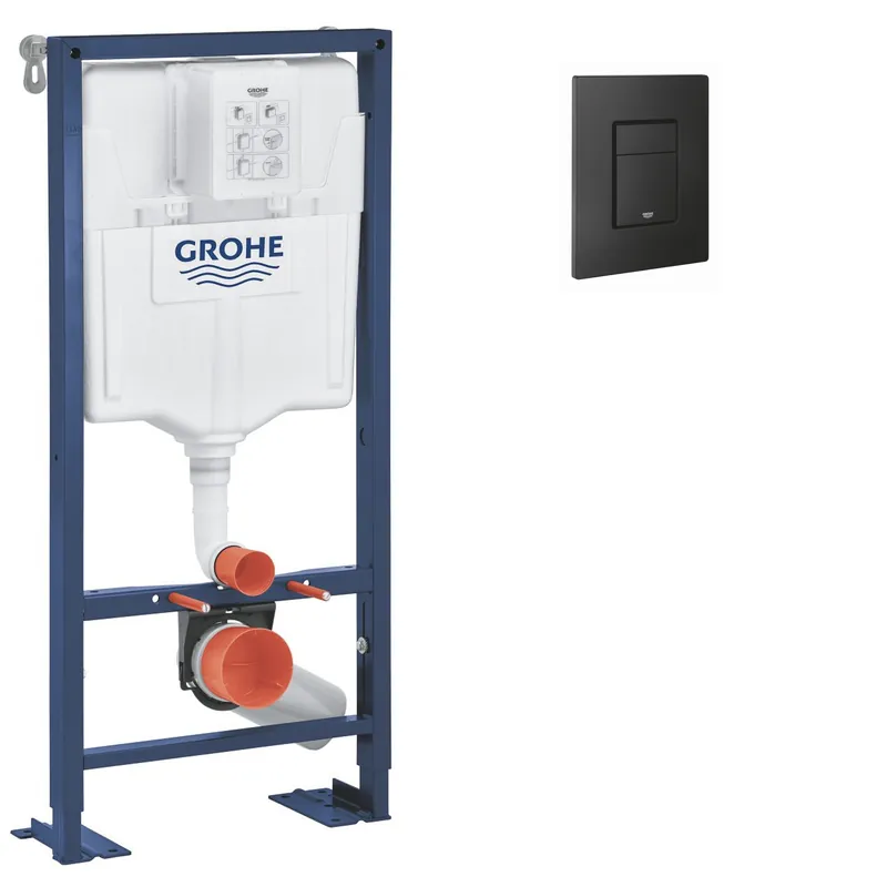 SOLIDO Bâti-support autoportant pour WC, 1,13 M + Plaque Noir mat anti-empreintes