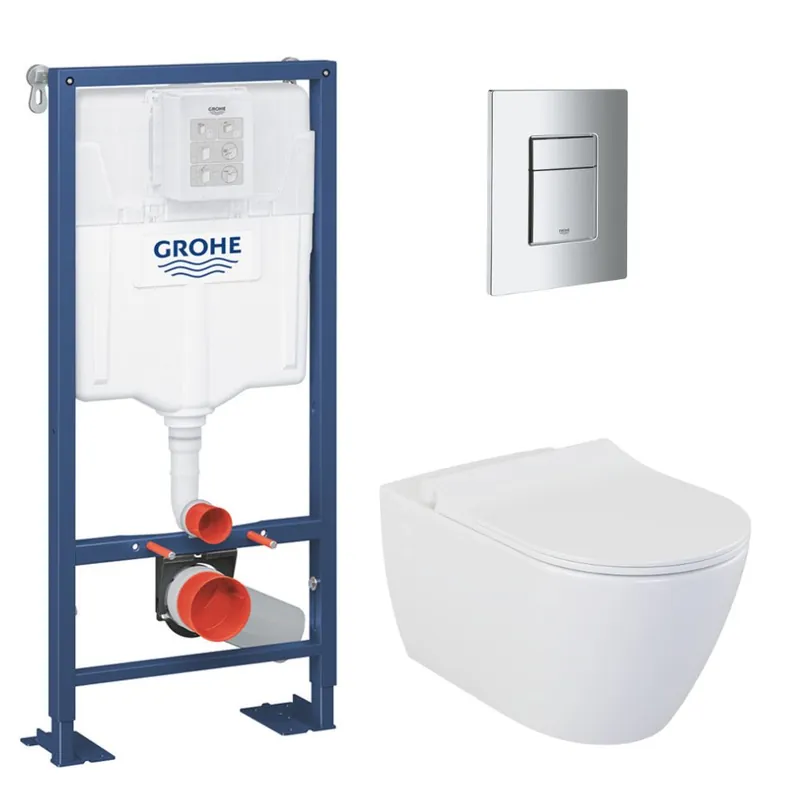 Pack WC Bâti Autoportant Solido + Cuvette Bello + Abattant soft close + Plaque Chrome (AUTOPORTANT-BELLO-1)