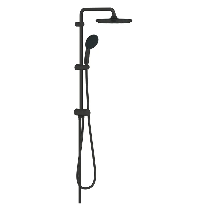 Colonne de douche avec inverseur manuel + Douche de tête 2 jets + Douchette 2 jets, noir mat (G266802431)