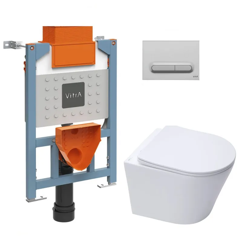 Bâti support 82cm + WC sans bride SAT + Abattant softclose + Plaque Chrome mat (VUNI82INFINITIO-5)