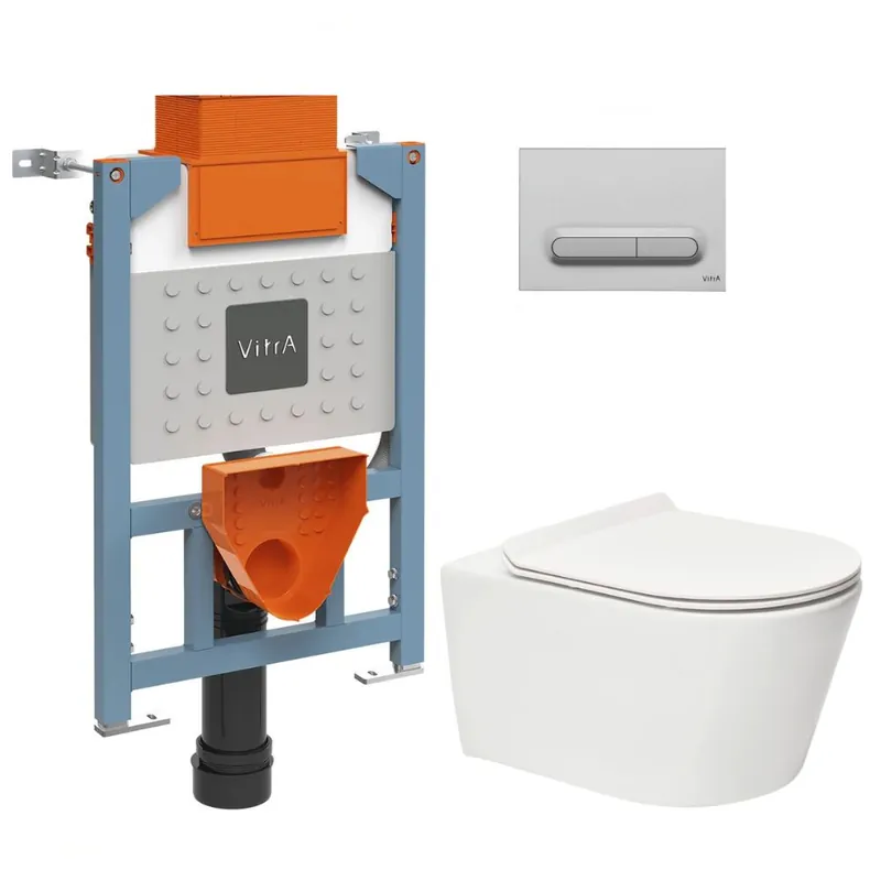 Bâti support 82cm + WC sans bride SAT + Abattant softclose + Plaque Chrome mat (VUNI82BREVIS-5)