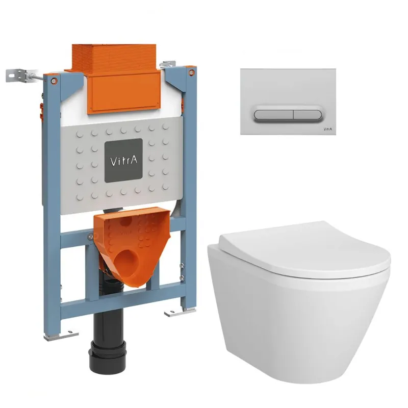Bâti support 82cm + WC sans bride + Abattant softclose + Plaque Chrome mat (VUNI82INTEGRARIMLESS-5)