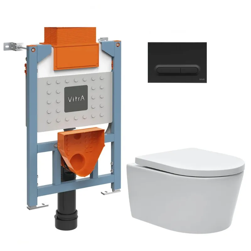 Bâti support 82cm + WC suspendu + Abattant softclose + Plaque noir (VUNI82SAT-6)