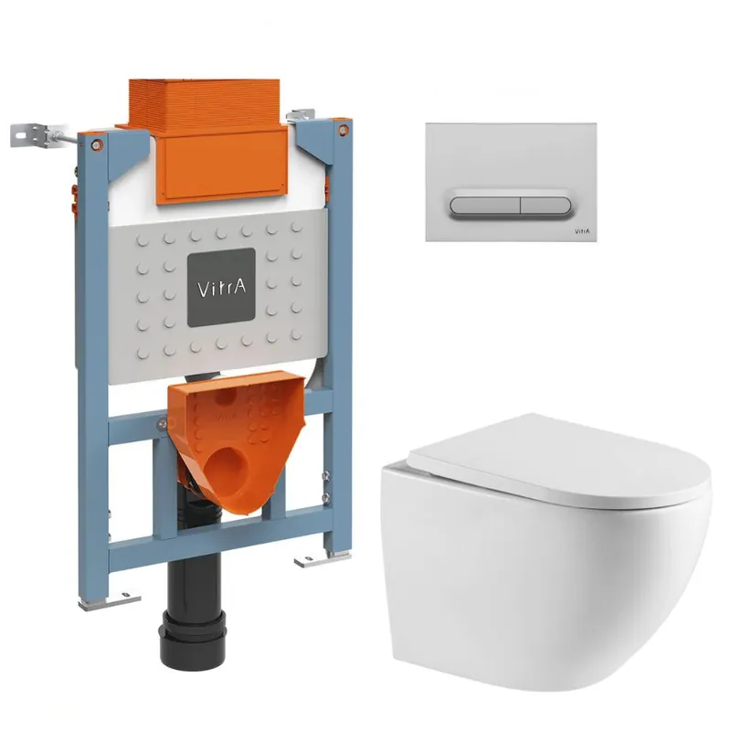 Bâti support 82cm + WC suspendu + Abattant softclose + Plaque chrome mat (VUNI82FUSIONTQ-5)