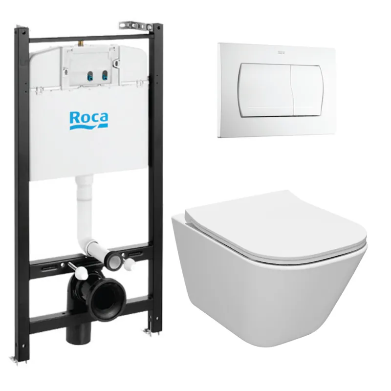 Active Pack WC Bâti-support + Cuvette sans bride + Abattant slim SoftClose + Plaque blanche (ROCAACTIVEGAP-1)