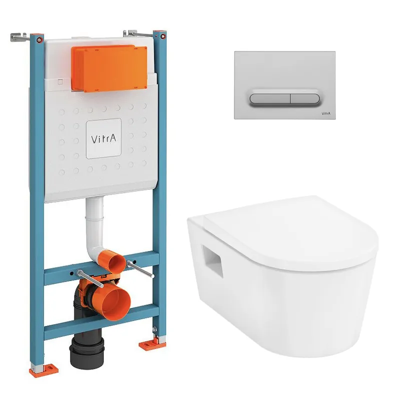 V-Fix Core Pack WC bâti-support + WC sans bride Hansgrohe EluPuraS + Abattant SoftClose + Plaque chrome mat (VFIXPURA5)