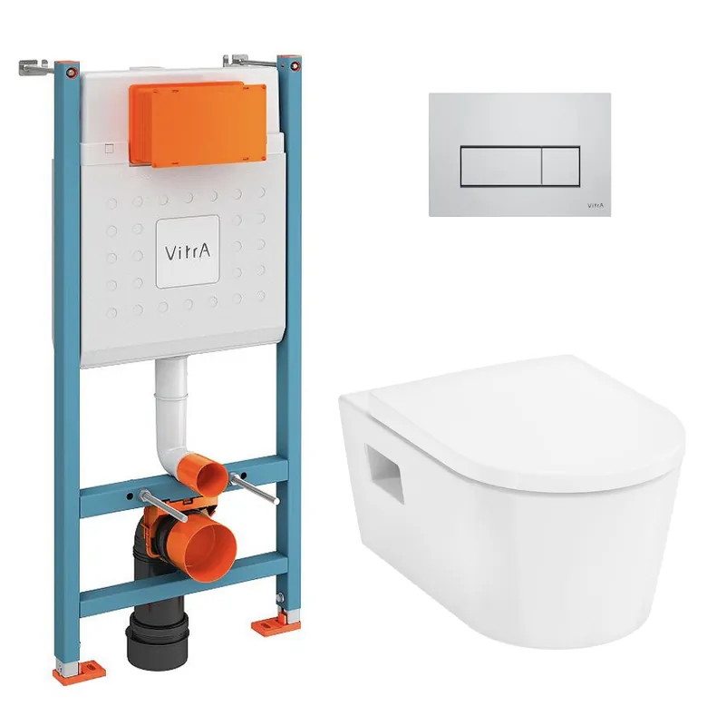 V-Fix Core Pack WC bâti-support + WC sans bride Hansgrohe EluPuraS + Abattant SoftClose + Plaque chrome (VFIXPURA8)